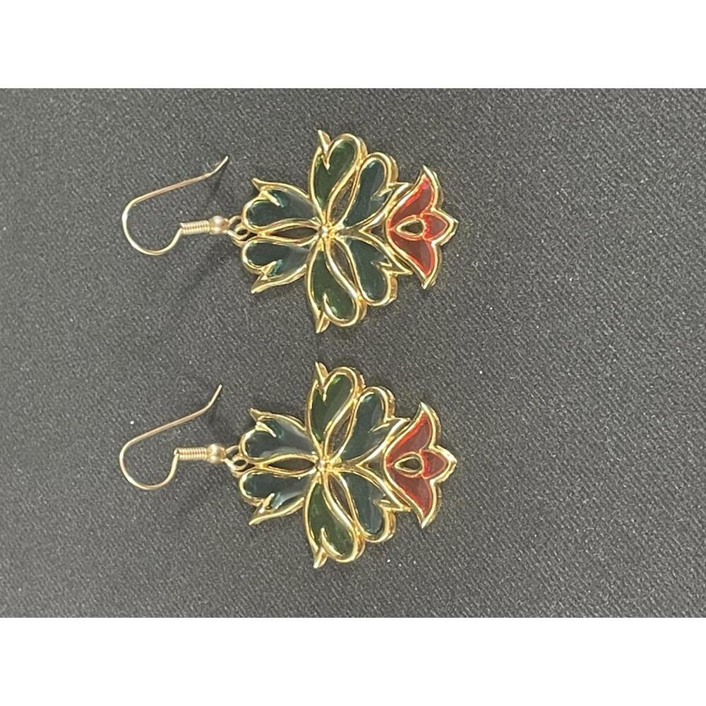 Vintage Trifari Plique A Jour Stained Glass Earrings Excellent Condition